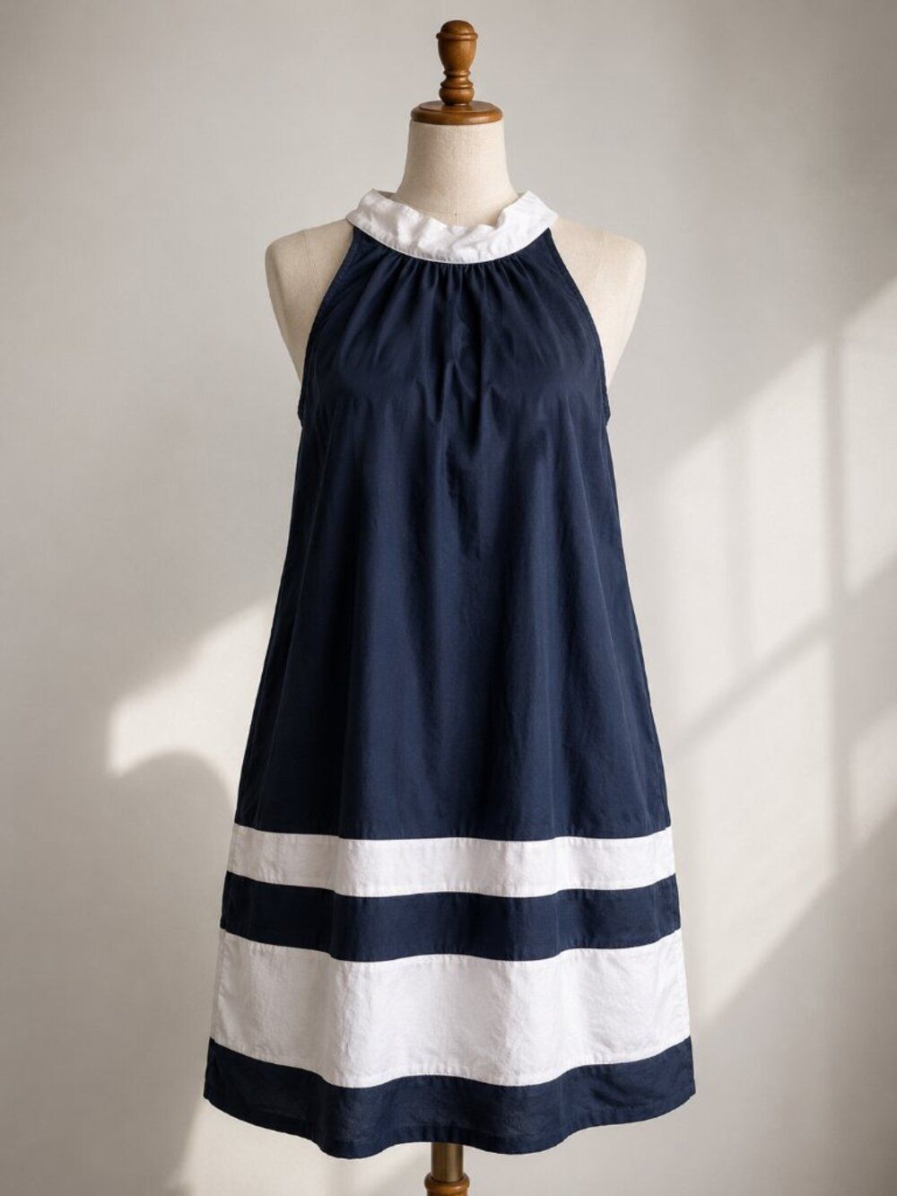 Christian Lacroix Women's M Navy White Cotton Halter Bow Mini Dress Resort 2. De